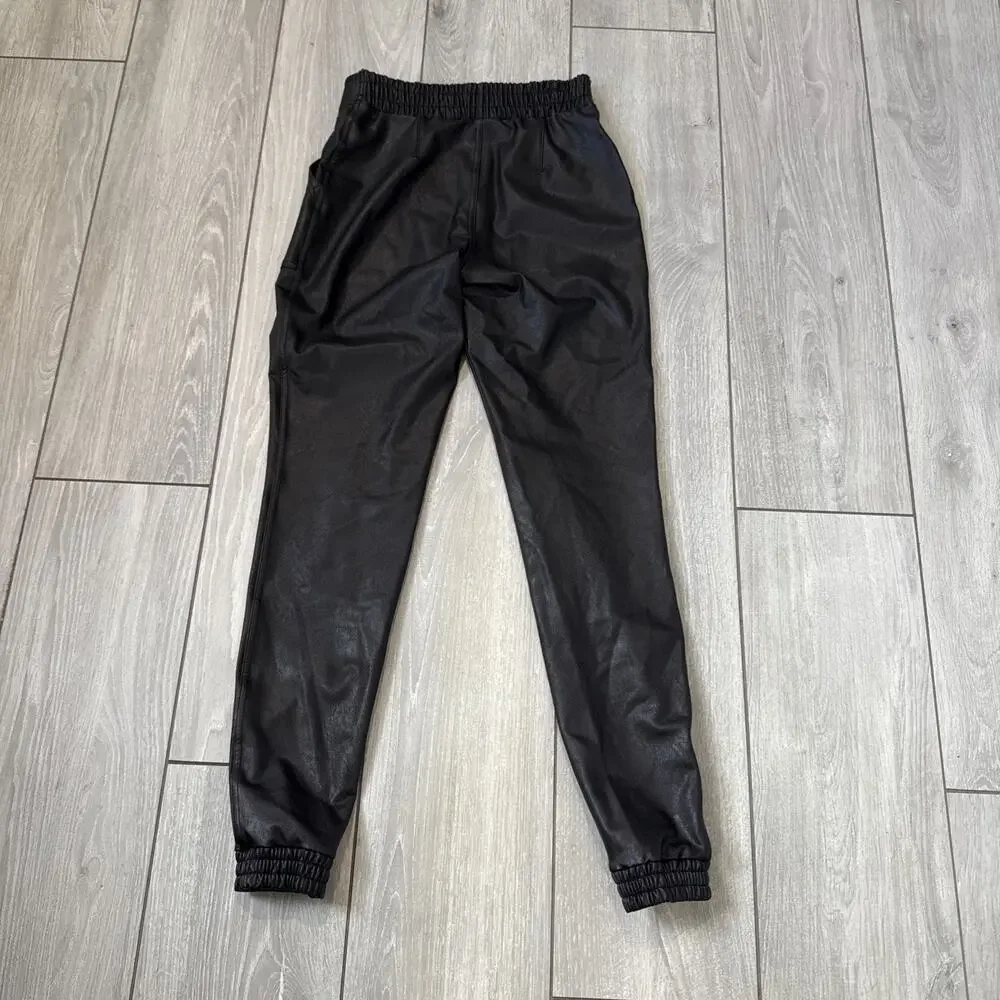 Spanx Leather Like Jogger Black Pull On Pants Faux Vegan Pockets Size Small